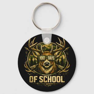 Funny Bucked 100 Day of School Camo Deer Outdoor Key Ring