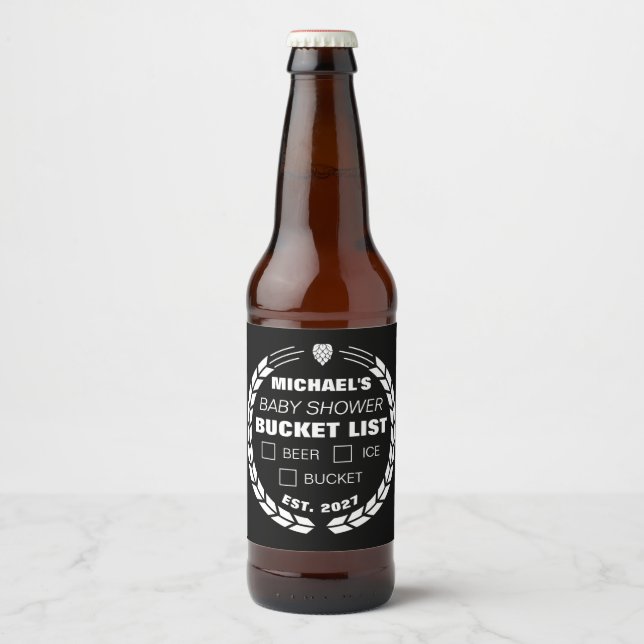 Funny Bucket List Sticker, Baby Shower Beer Bottle Label (Front)