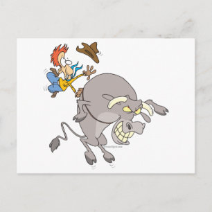funny bucking bull bull rider rodeo cowboy cartoon postcard