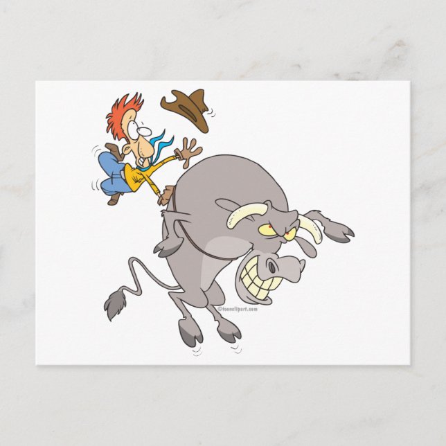funny bucking bull bull rider rodeo cowboy cartoon postcard (Front)