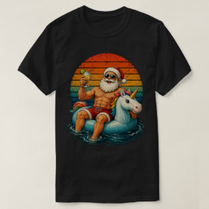 Funny Buff Santa Unicorn Float Tropical T-Shirt