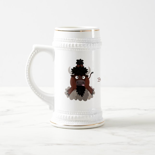 Funny buffalo bison cartoon illustration beer stein (Left)