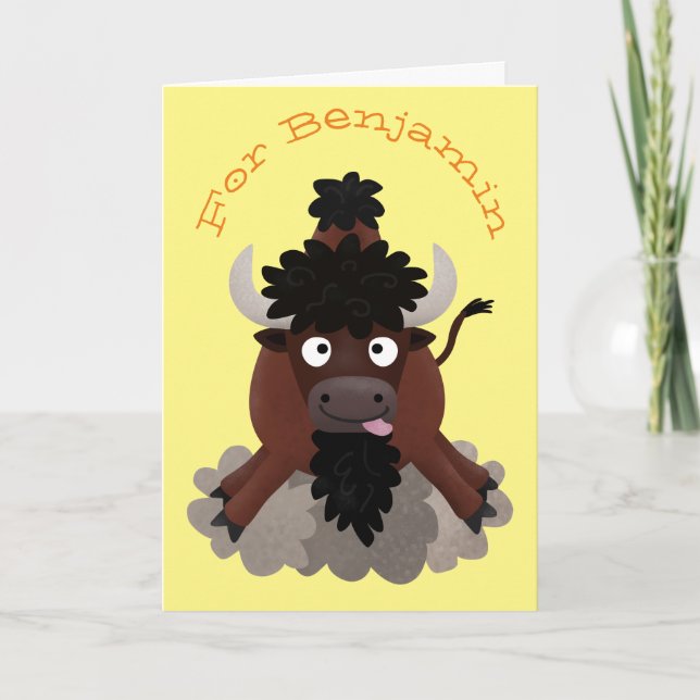 Funny buffalo bison cartoon illustration card (Front)