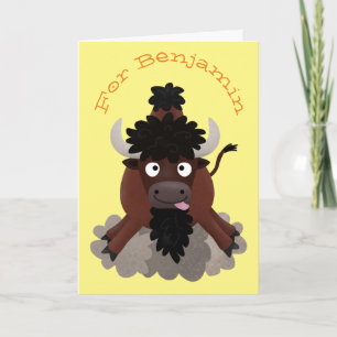 Funny buffalo bison cartoon illustration card