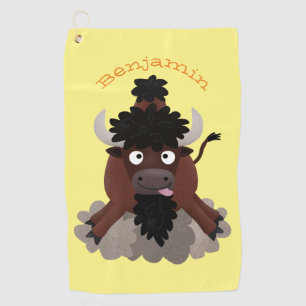 Funny buffalo bison cartoon illustration  golf towel