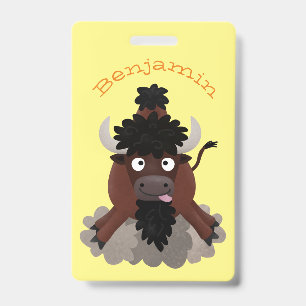 Funny buffalo bison cartoon illustration ID badge
