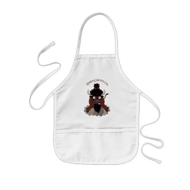 Funny buffalo bison cartoon illustration kids apron (Front)