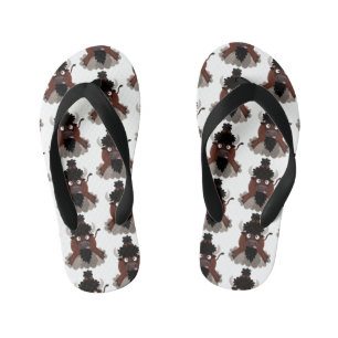 Funny buffalo bison cartoon illustration kid's jandals