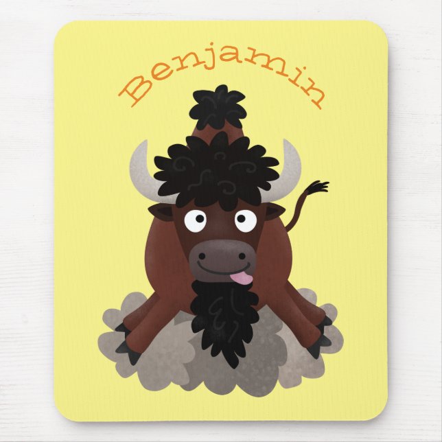 Funny buffalo bison cartoon illustration mouse pad (Front)