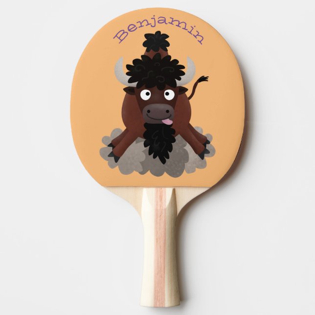 Funny buffalo bison cartoon illustration ping pong paddle (Front)