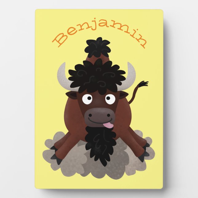 Funny buffalo bison cartoon illustration plaque (Front)