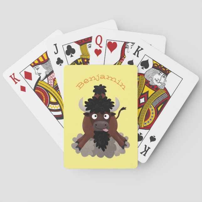 Funny buffalo bison cartoon illustration playing cards (Back)