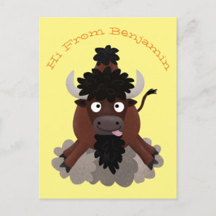 Funny buffalo bison cartoon illustration postcard
