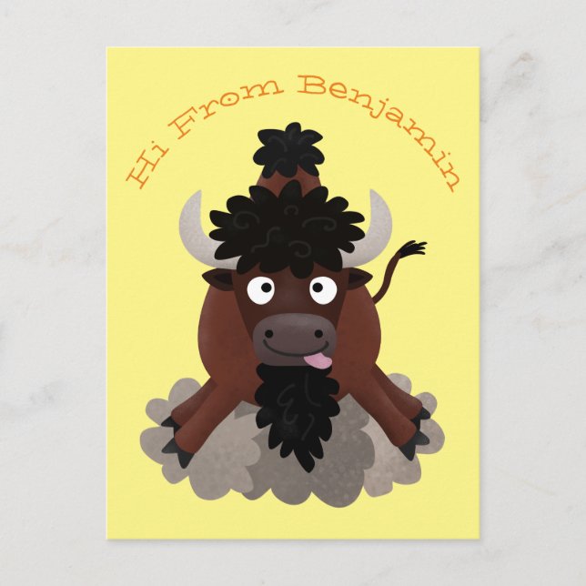Funny buffalo bison cartoon illustration postcard (Front)