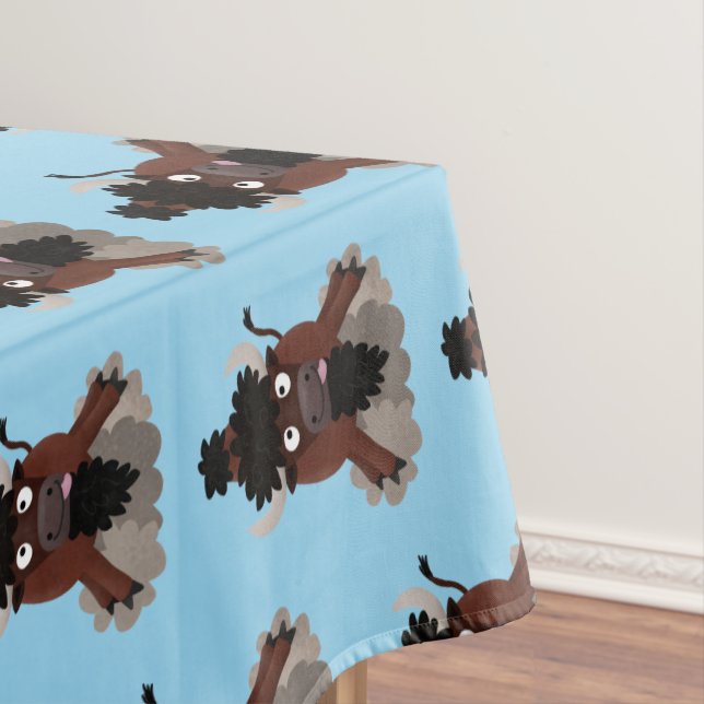 Funny buffalo bison cartoon illustration tablecloth (In Situ)