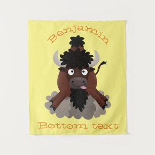 Funny buffalo bison cartoon illustration tapestry