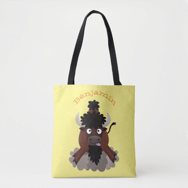 Funny buffalo bison cartoon illustration tote bag (Front)