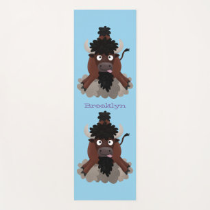 Funny buffalo bison cartoon illustration yoga mat