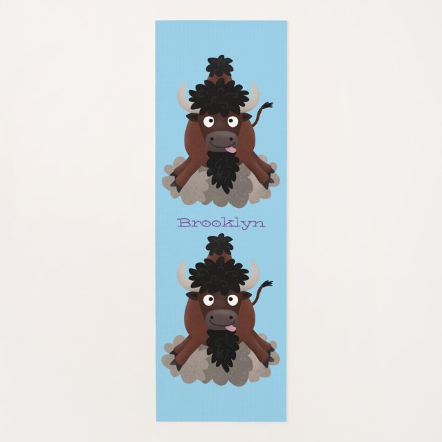 Funny buffalo bison cartoon illustration yoga mat (Front)