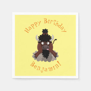 Funny buffalo bison personalised cartoon birthday napkin