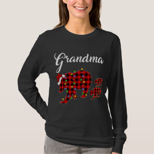 Funny Buffalo Plaid Grandma Bear Two Cubs Christma T-Shirt