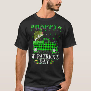 Funny Buffalo Plaid Green Truck Bass Fish St Patri T-Shirt