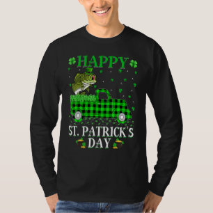 Funny Buffalo Plaid Green Truck Bass Fish St Patri T-Shirt