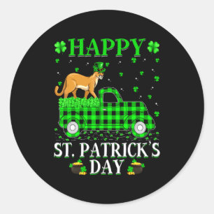 Funny Buffalo Plaid Green Truck Cougar St Patrick  Classic Round Sticker