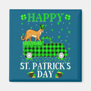 Funny Buffalo Plaid Green Truck Cougar St Patrick  Magnet