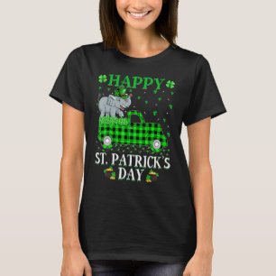 Funny Buffalo Plaid Green Truck Elephant St  Patri T-Shirt