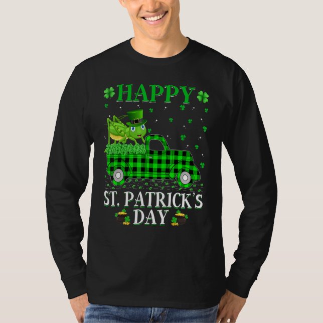 Funny Buffalo Plaid Green Truck Grasshopper St Pat T-Shirt (Front)