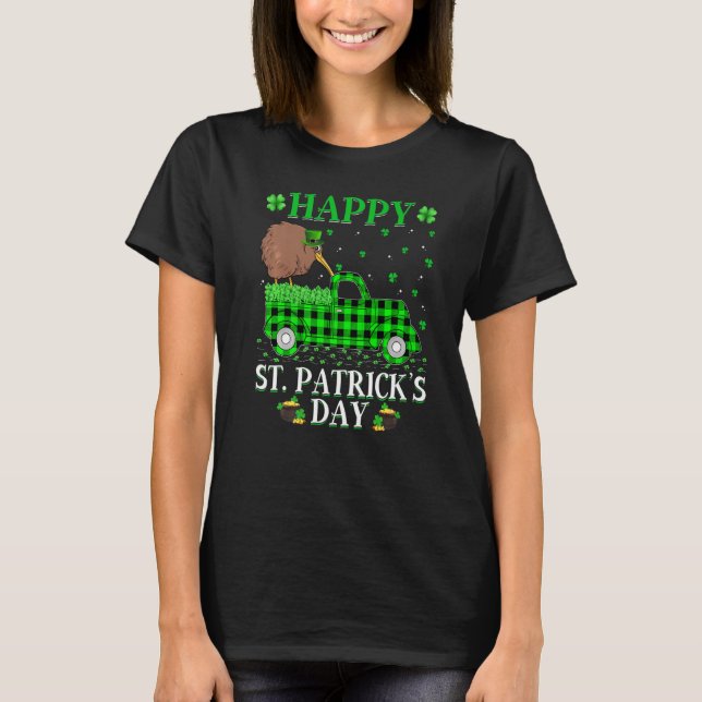 Funny Buffalo Plaid Green Truck Kiwi Bird St Patri T-Shirt (Front)