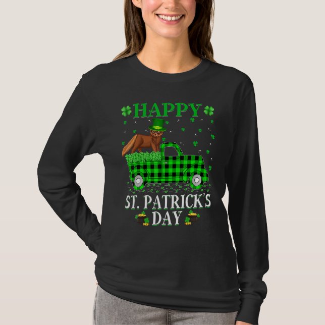 Funny Buffalo Plaid Green Truck Mink St. Patrick's T-Shirt (Front)