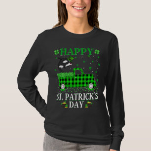 Funny Buffalo Plaid Green Truck Orca Fish St Patri T-Shirt