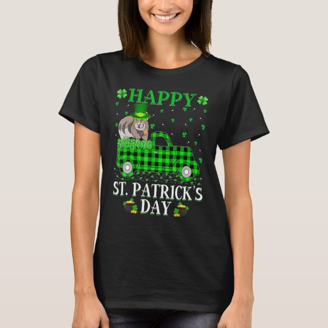 Funny Buffalo Plaid Green Truck Pika St. Patrick's T-Shirt (Front)