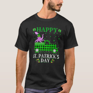 Funny Buffalo Plaid Green Truck Squid St. Patrick' T-Shirt