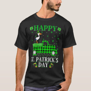 Funny Buffalo Plaid Green Truck Stork Bird St Patr T-Shirt