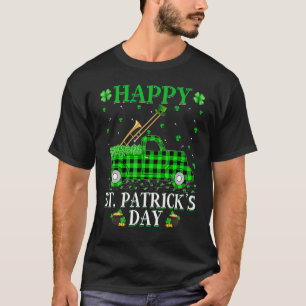 Funny Buffalo Plaid Green Truck Trombone St. Patri T-Shirt