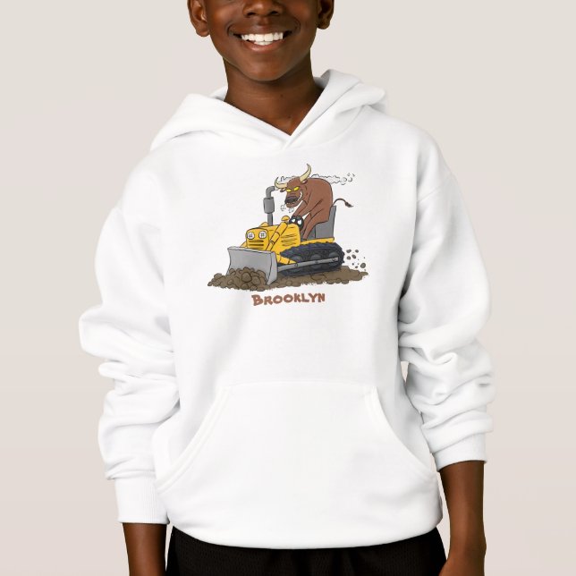 Funny bull driving bulldozer cartoon (Front)