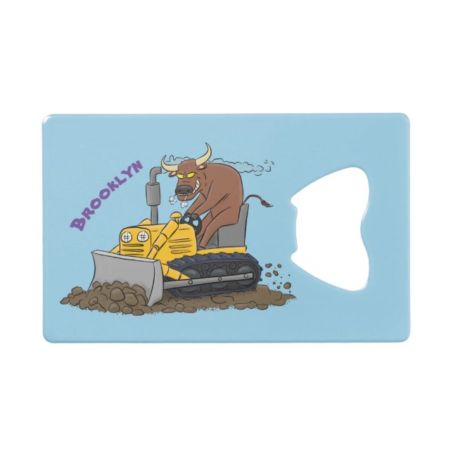 Funny bull driving bulldozer cartoon (Front (Horizontal))
