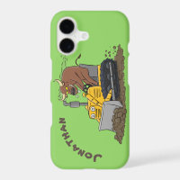 Funny bull driving bulldozer cartoon