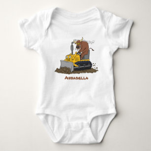 Funny bull driving bulldozer cartoon baby bodysuit