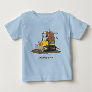 Funny bull driving bulldozer cartoon baby T-Shirt