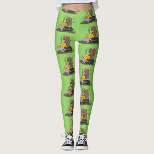Funny bull driving bulldozer cartoon leggings