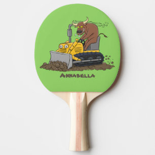 Funny bull driving bulldozer cartoon ping pong paddle
