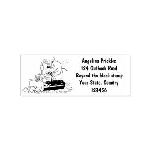 Funny bull driving bulldozer cartoon rubber stamp