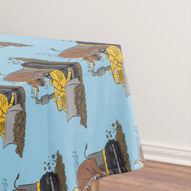 Funny bull driving bulldozer cartoon tablecloth (In Situ)