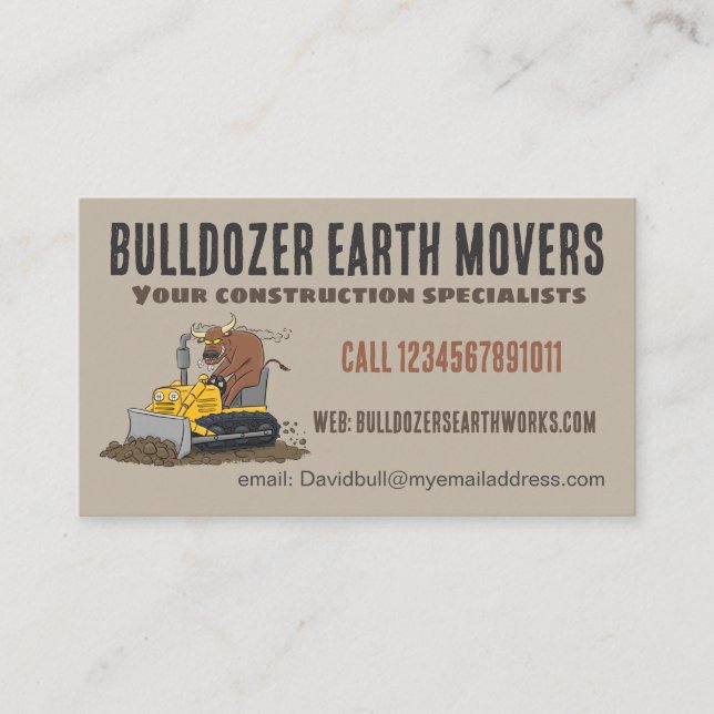 Funny bull driving bulldozer construction business business card (Front)