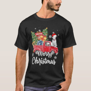 Funny Bull Terrier Ride Red Truck Merry Christmas T-Shirt