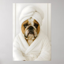 Funny Bulldog Bathroom Print, Bulldog In Bathrobe